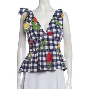 NWT Cara Cara - Floral Checkered Peplum Top